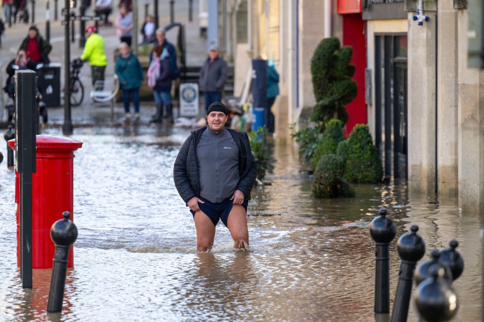 Flooding in the centre of Chippenham, Wiltshire, where the River Avon has burst its banks