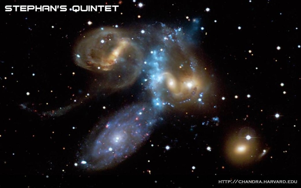 A rare collision event was sparked after one rogue galaxy, NGC 7318b, raced through Stephan’s Quintet, a well-known group of five interacting galaxies