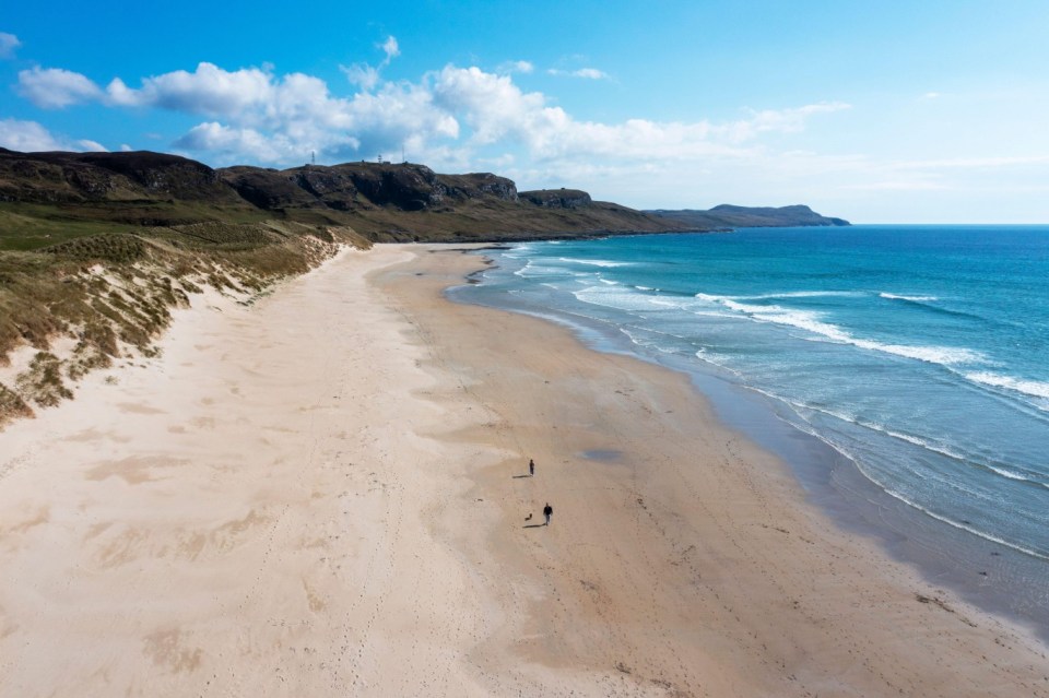 2FTJDFD Aerial view of Machir Bay, Isle of Islay, Inner hebrides, Scotland.