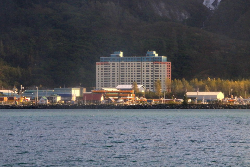 Begich Towers and the town of Whittier, Alaska.