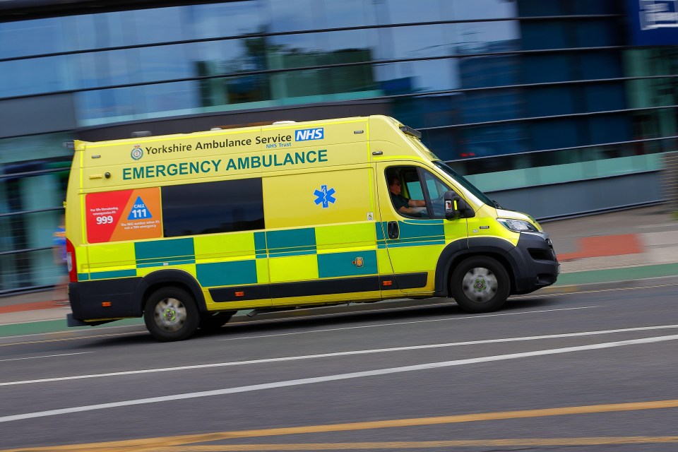 a yellow and blue emergency ambulance from yorkshire ambulance service