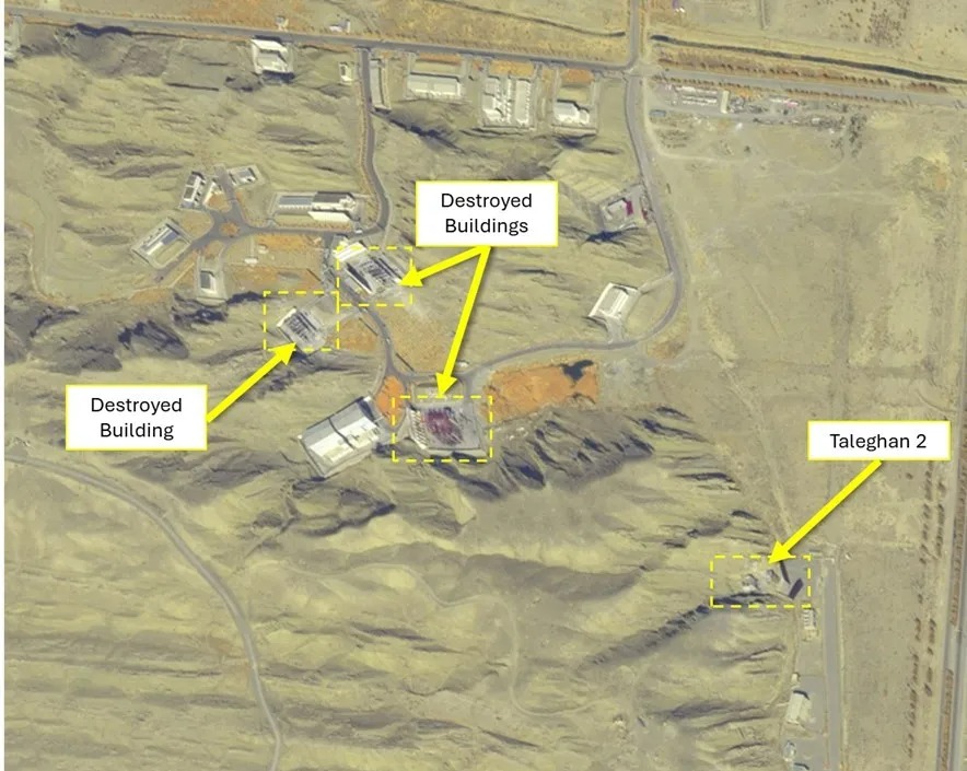 Satellite pictures show the destroyed buildings used for nuclear research and production of parts of nuclear devices