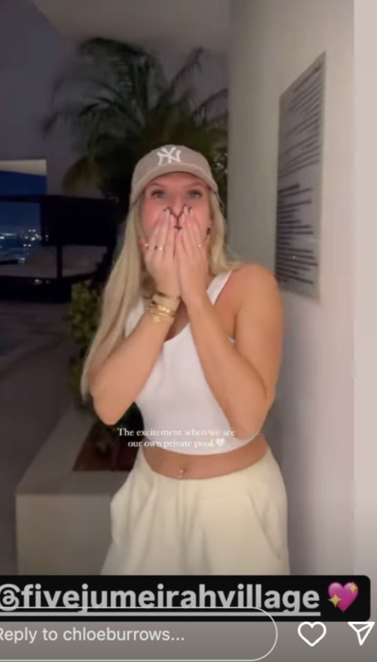 Love Island star Chloe Burrows screamed in delight as she spotted her room had a private pool