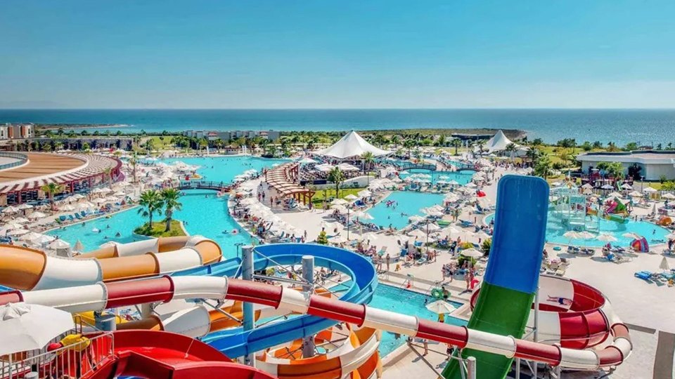 The view from the top of the slides at Aquasis De Luxe Resort & Spa’s aqua park