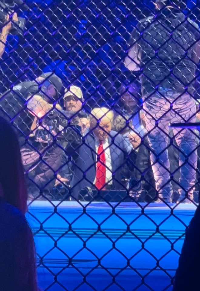 Trump, 78, broke out his viral YMCA dance shortly after entering the arena