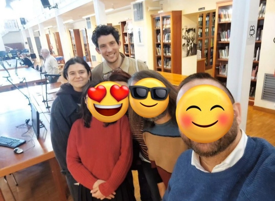 The pair stopped to take a selfie with fans at a film and photography library