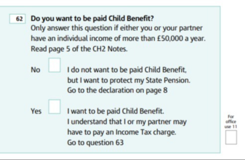 Tick the box to say you want to receive NI credits but not child benefit