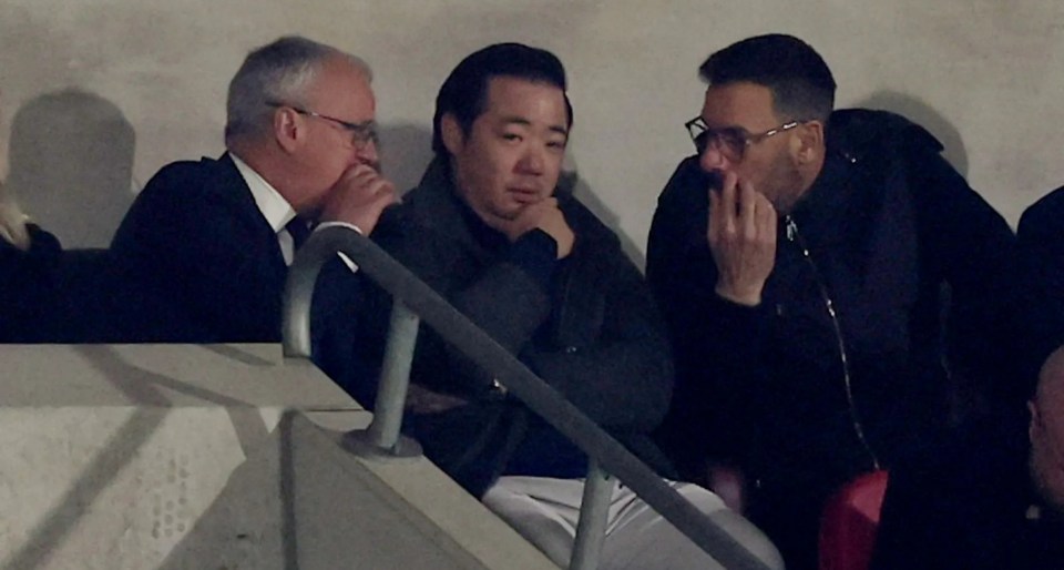 Van Nistelrooy, right, sat next to Leicester chairman Aiyawatt Srivaddhanaprabha