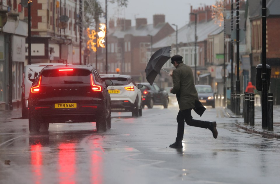 Srong winds and heavy rain in Whitley Bay, North Tyneside yesterday morning