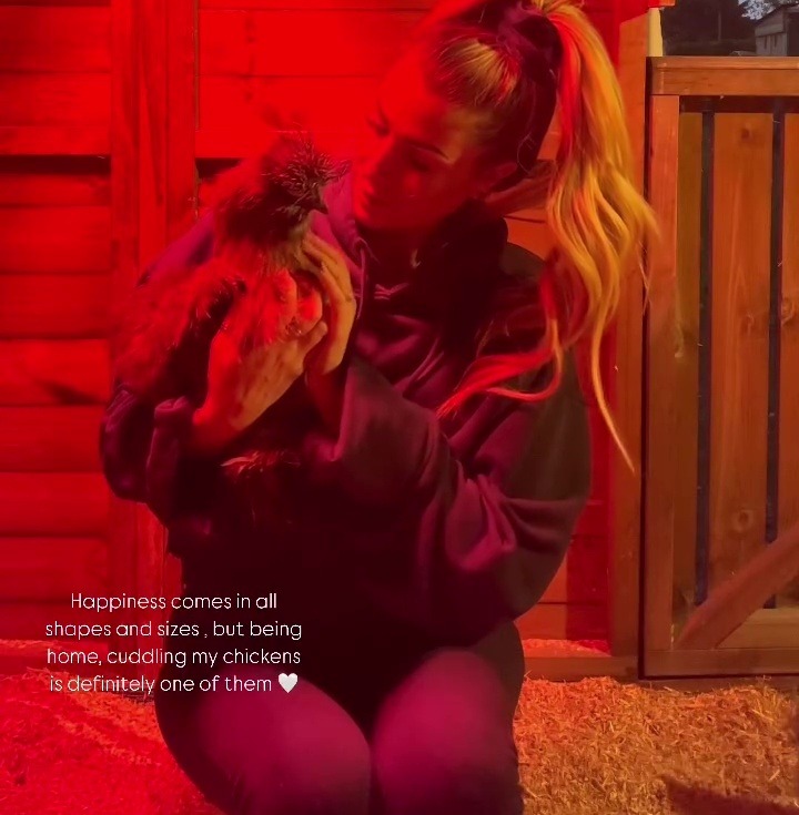 She later shared a picture of herself in her chicken hut as she revealed it's one of her happy places