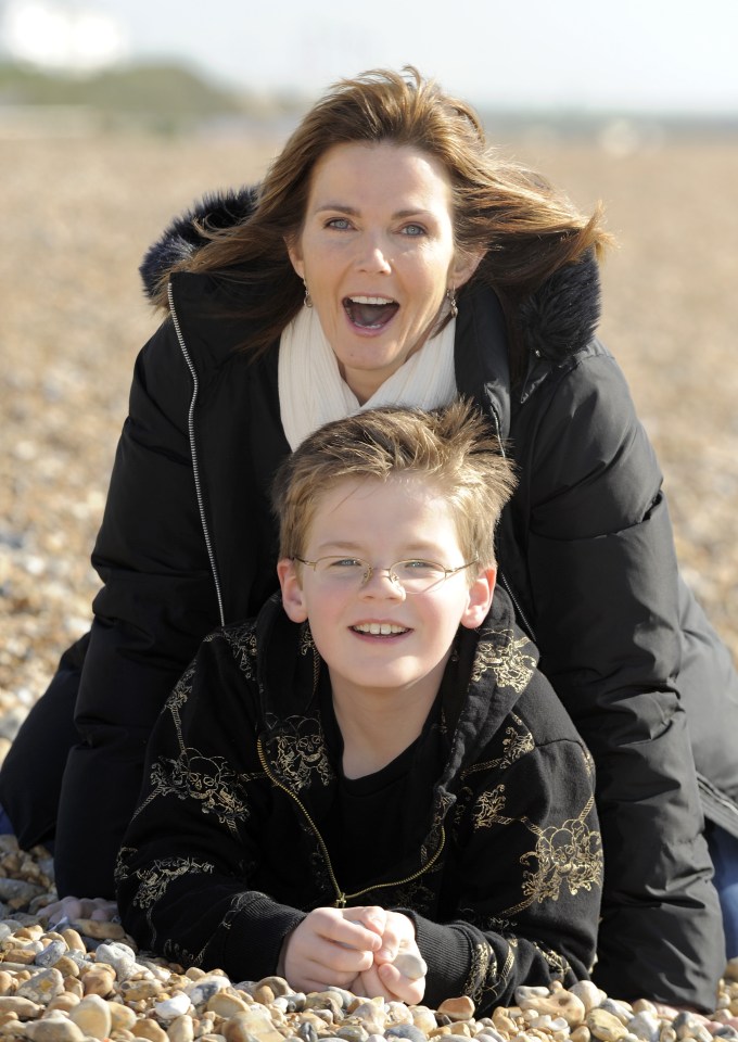 Annabel with her son Ted in Brighton in 2008