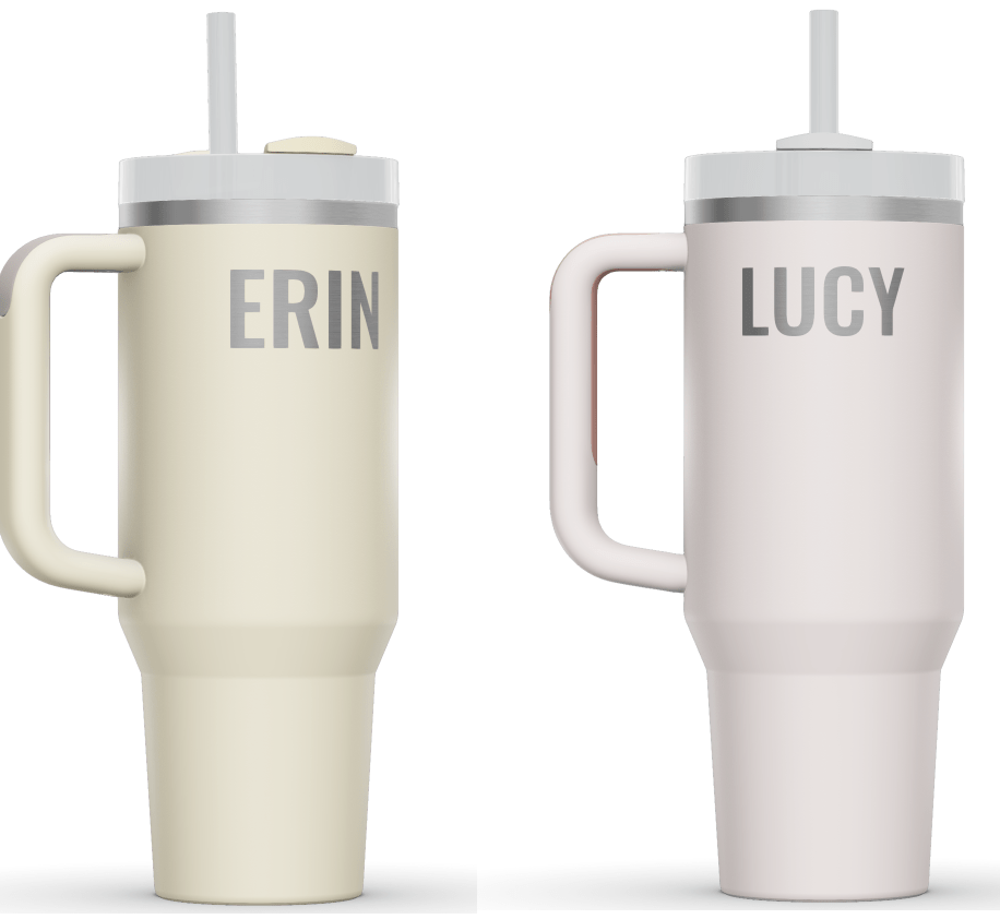 two cups with the names erin and lucy on them