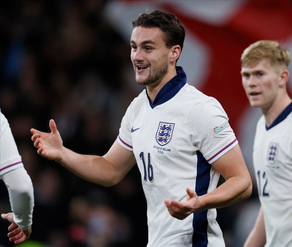 LONDON, ENGLAND - NOVEMBER 17: Taylor Harwood-Bellis of England celebrates after scoring his team's fifth goal during the UEFA Nations League 2024/25 League B Group B2 match between England and Republic of Ireland at Wembley Stadium on November 17, 2024 in London, England. (Photo by Richard Sellers/Sportsphoto/Allstar via Getty Images)