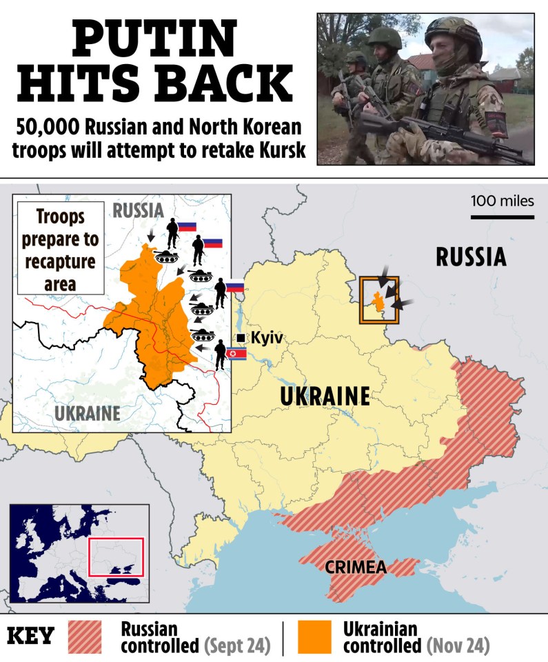 a map showing russian and north korean troops attempt to retake kursk