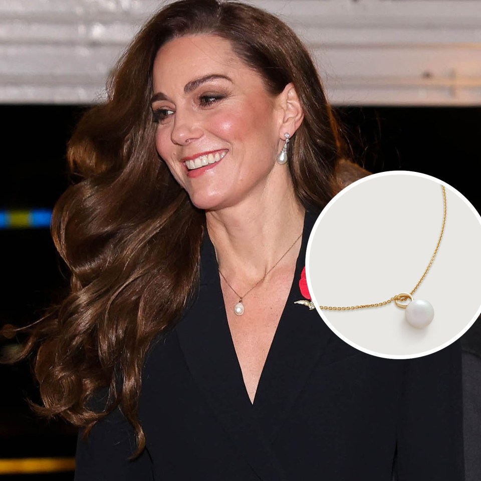 Princess Kate wearing the Monica Vinader Nura Pearl Necklace at the Annual Festival of Remembrance earlier this year