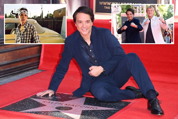 a collage of photos of ralph macchio on a red carpet