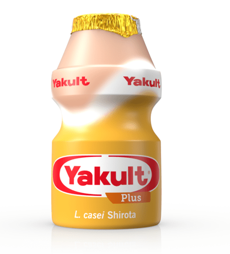 a yellow bottle of yakult plus l casei shirota