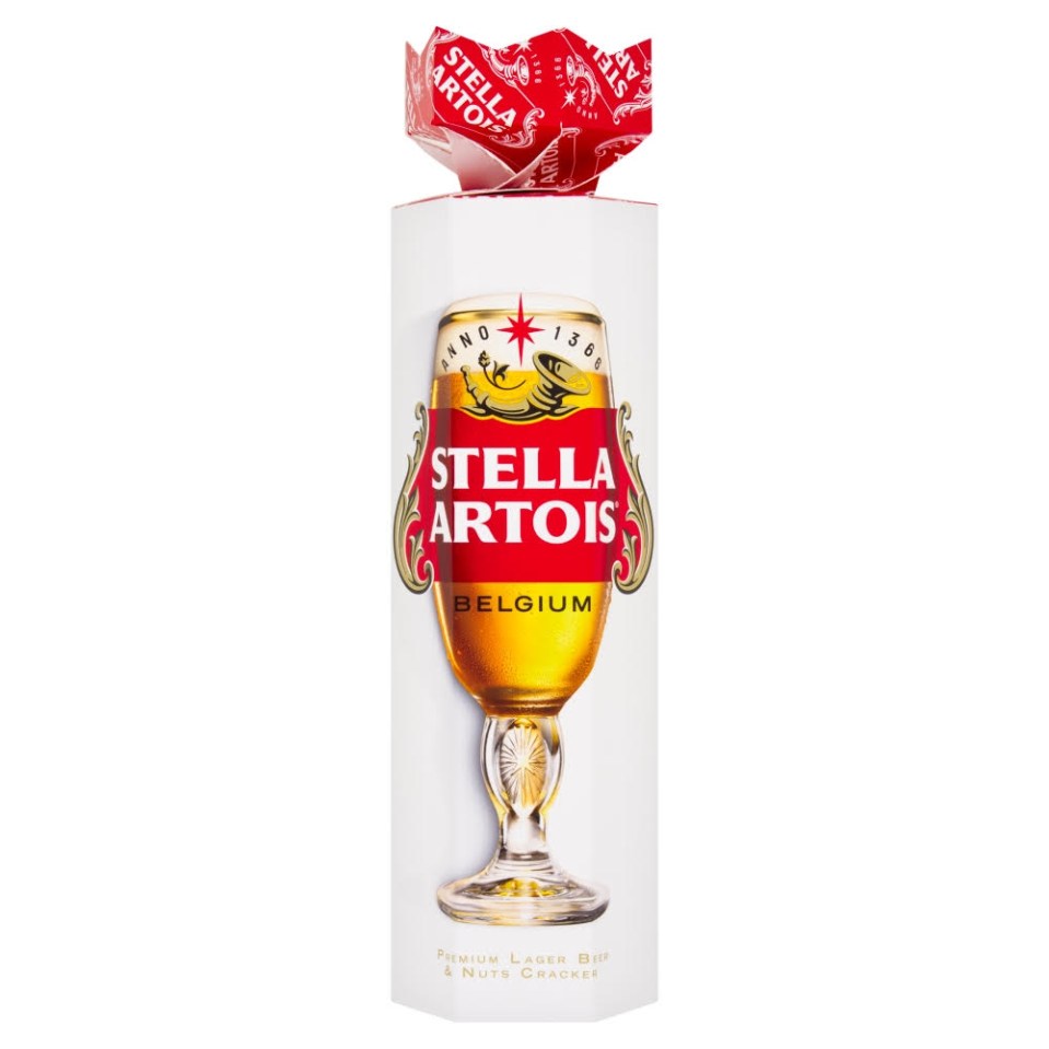 a bottle of stella artois belgium beer in a white box