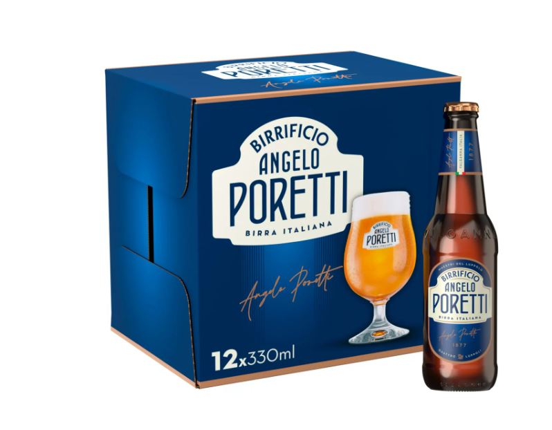 a bottle of birrificio angelo poretti sits next to a box