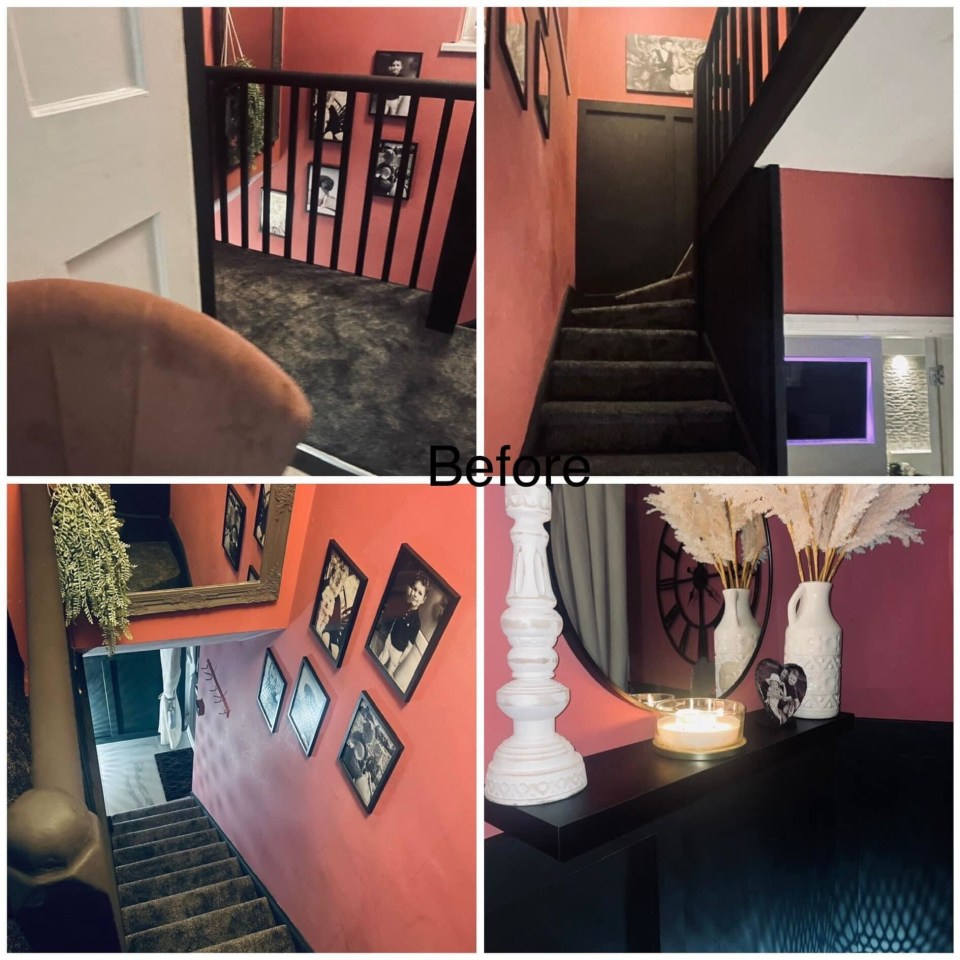 a before and after photo of a staircase