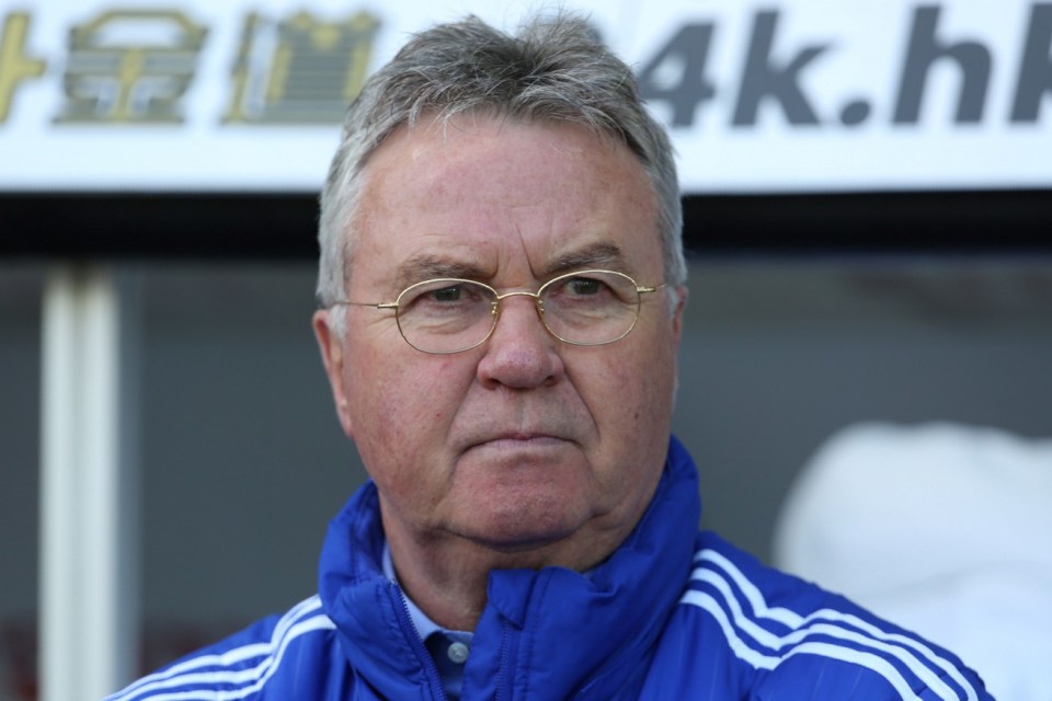 (FILES) This file picture taken on April 9, 2016 shows then Chelsea's Dutch interim manager Guus Hiddink watching his players warm up ahead of the English Premier League football match between Swansea City and Chelsea at The Liberty Stadium in Swansea, south Wales. - Highly respected Dutchman Guus Hiddink was named on September 10, 2018 as the new coach of China's under-21 football team, tasked with leading the country at the Tokyo 2020 Olympics. (Photo by GEOFF CADDICK / AFP)GEOFF CADDICK/AFP/Getty Images