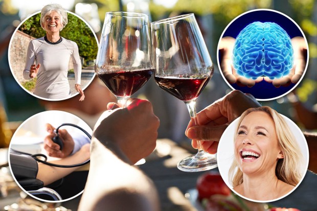 a woman holding a glass of wine with a brain in the background