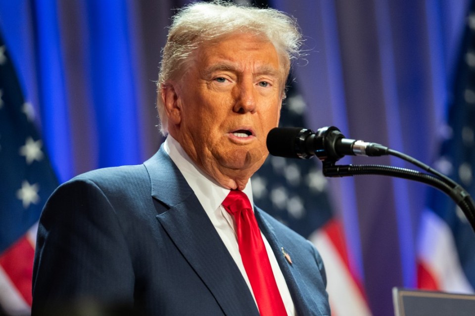 WASHINGTON, DC - NOVEMBER 13: U.S. President-elect Donald Trump speaks at a House Republicans Conference meeting at the Hyatt Regency on Capitol Hill on November 13, 2024 in Washington, DC. As is tradition with incoming presidents, Trump is traveling to Washington, DC to meet with U.S. President Joe Biden at the White House as well as Republican members of Congress on Capitol Hill. (Photo by Allison Robbert-Pool/Getty Images)