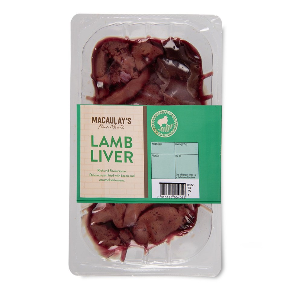 a package of macaulay 's lamb liver with a green label