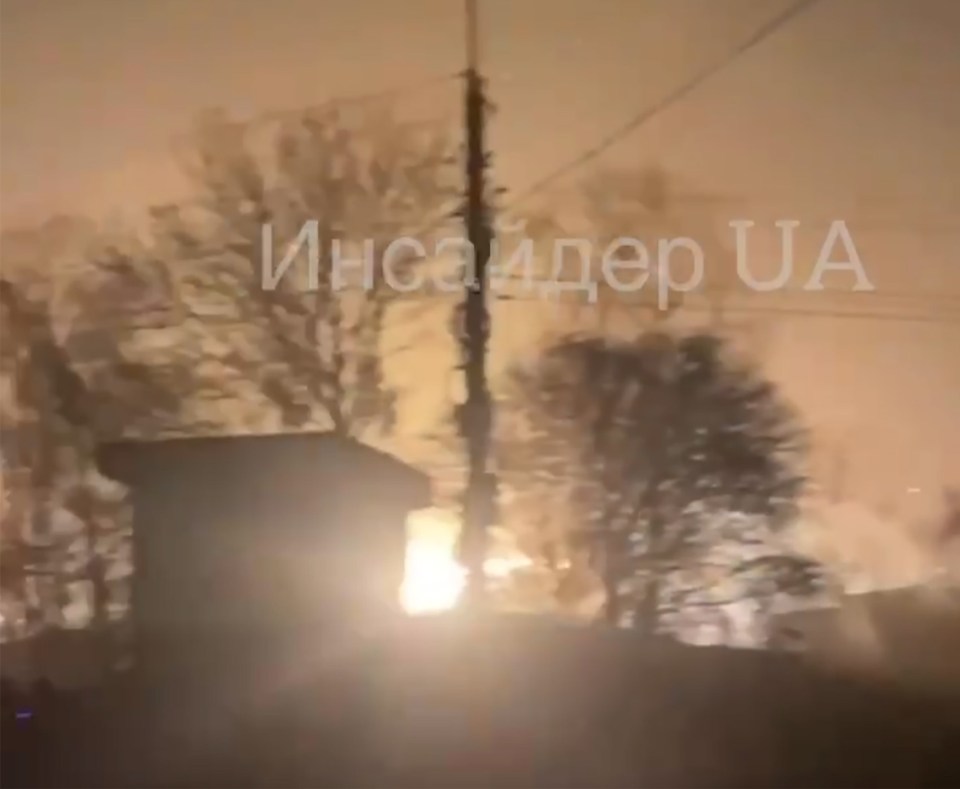 Fire rages at the site of a blast in Ukraine today