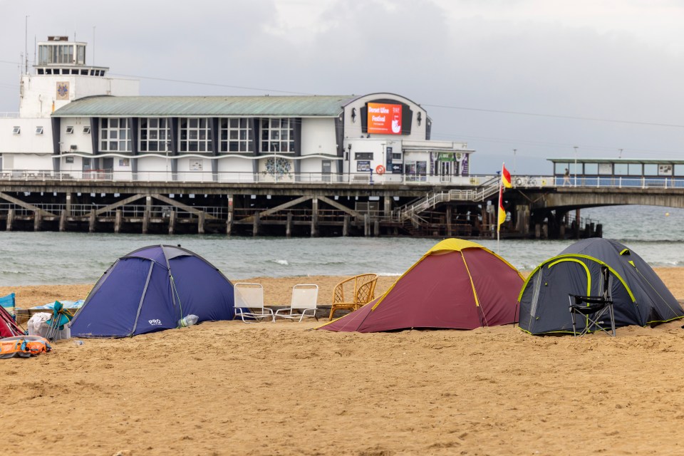 Locals say the homeless have been forced to live in beach 'shanty towns', like this encampment which was dismantled in September