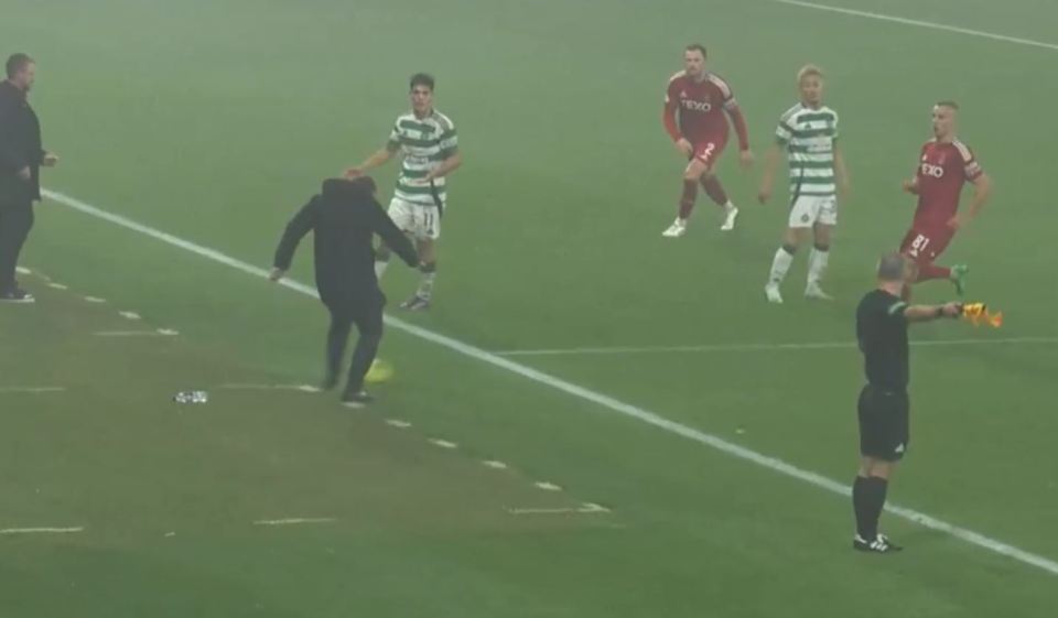 Brendan Rodgers was booked after hammering a ball back into play at Hamden Park