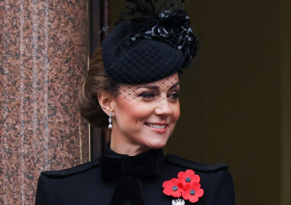 Princess of Wales looks on from a balcony on the day of the annual Remembrance Sunday ceremony