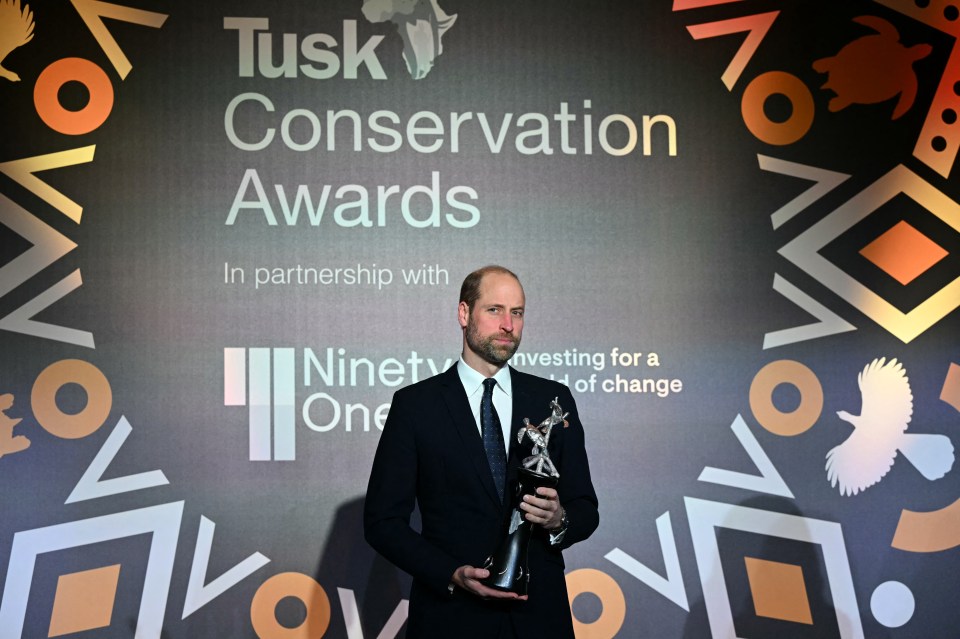 William handed out three awards to winners at his 12th annual Tusk Conservation Awards at The Savoy, in London