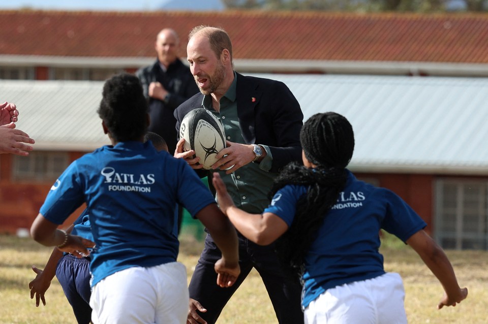 The royal also took part in a rugby coaching session with local school children