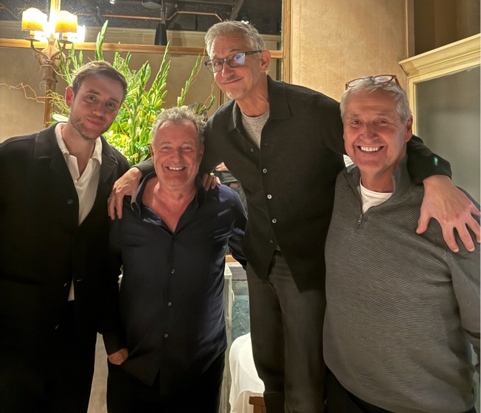 Piers at dinner with Stuart Broad, Gary Lineker and Mark Austin