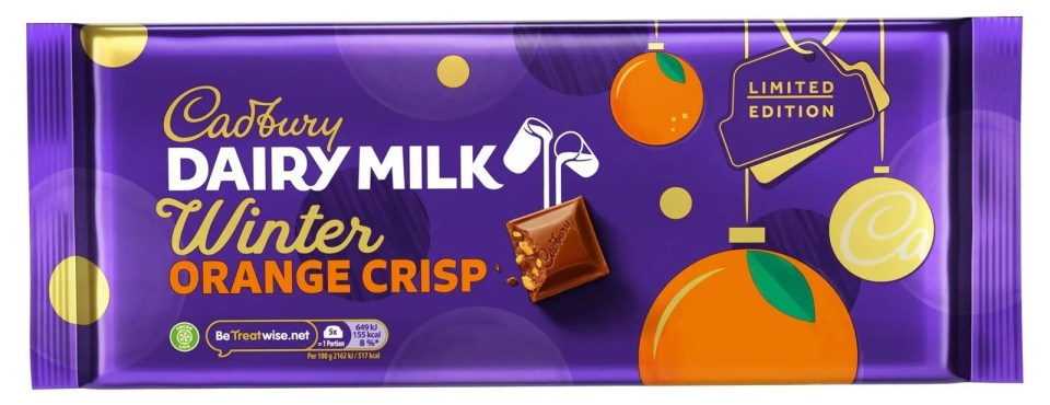 a bar of cadbury dairy milk winter orange crisp