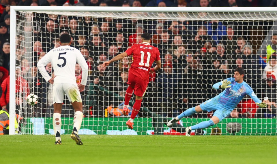 Mo Salah put his penalty wide despite sending Thibaut Courtois the wrong way