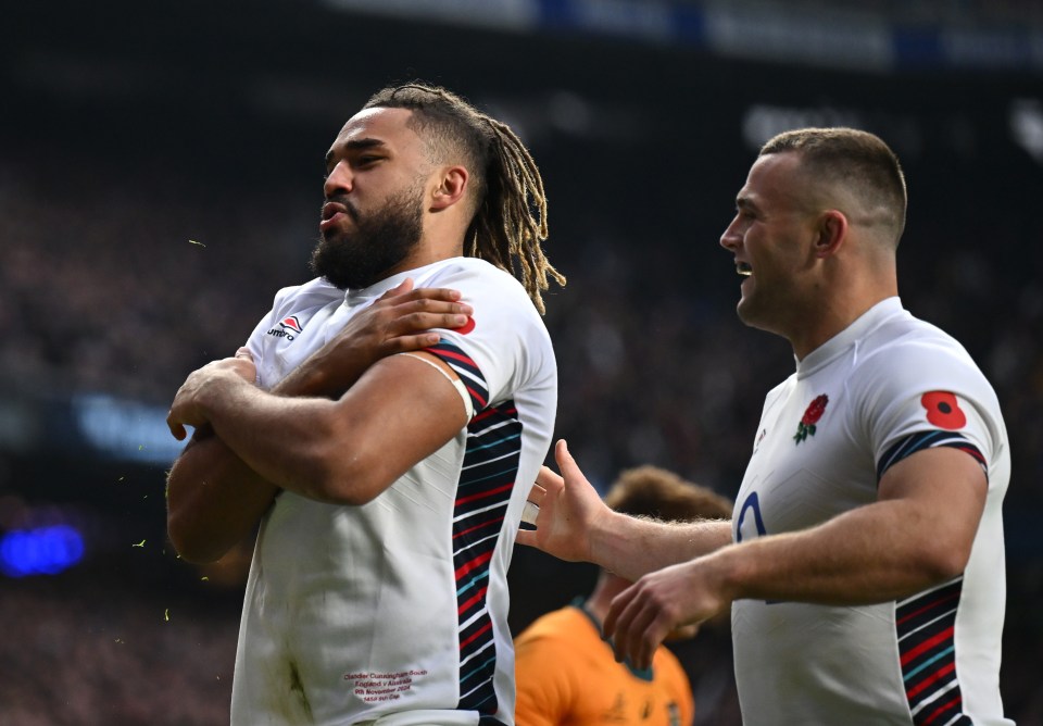 Chandler Cunningham-South copied Cole Palmer's celebration after scoring a try for England