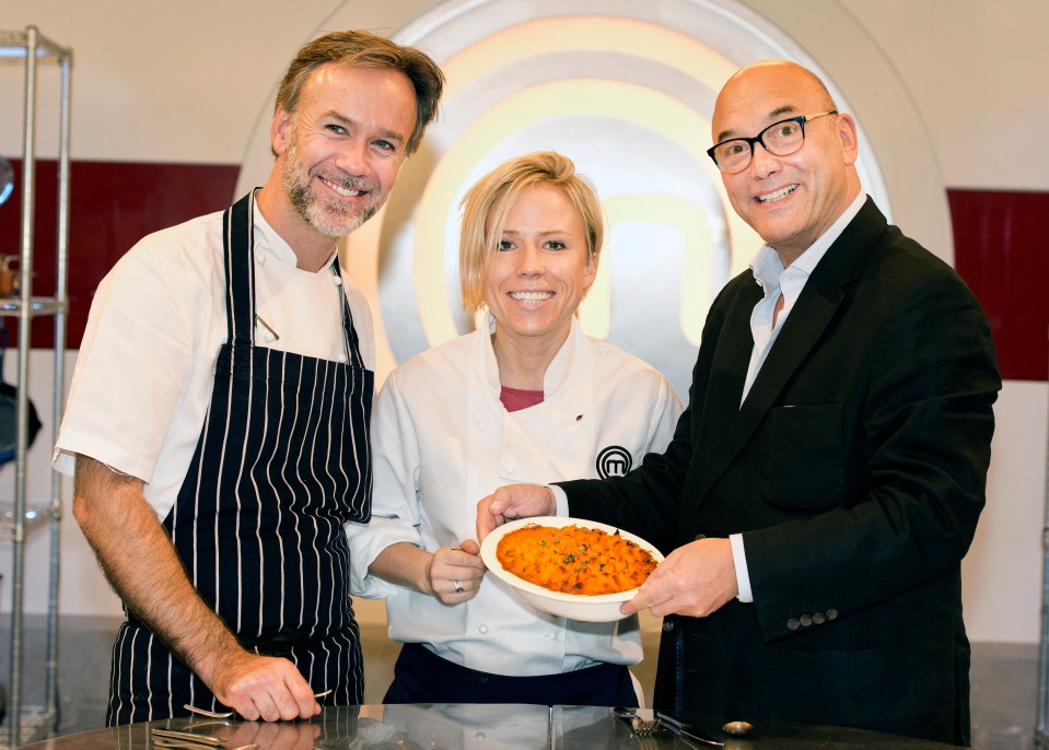 Pictured with Gregg Wallace and Marcus Wareing as she cooks her signature Shepherd’s pie