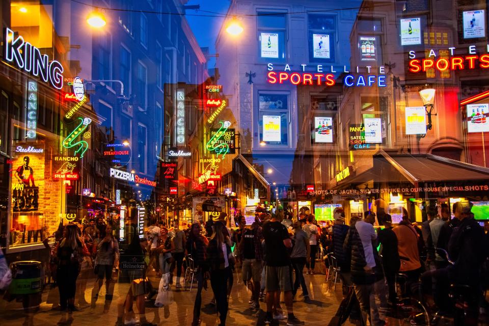 Bars in Korte Leidsedwarsstraat in Amsterdam where many Brits often go for holidays