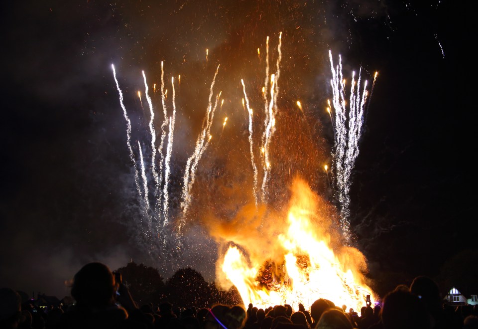 a crowd of people watching a fireworks display