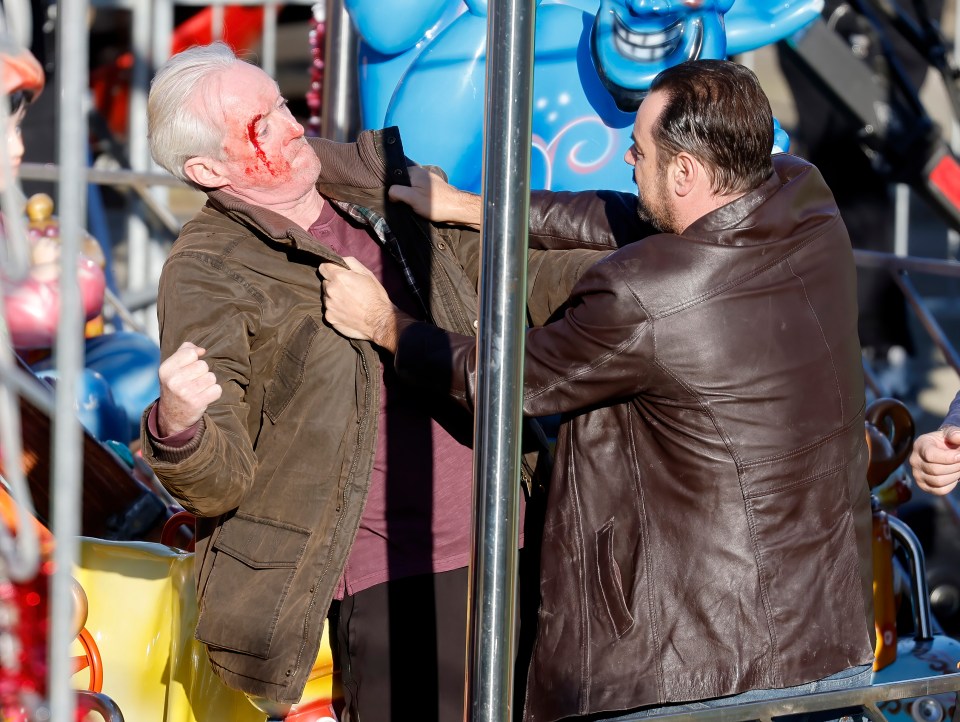 Actor Ned Dennehy prepares to throw a punch