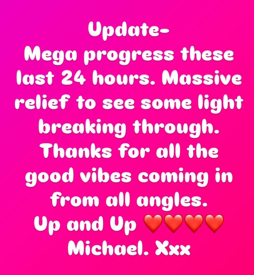 a pink background with the words update mega progress these last 24 hours massive relief to see some light breaking through