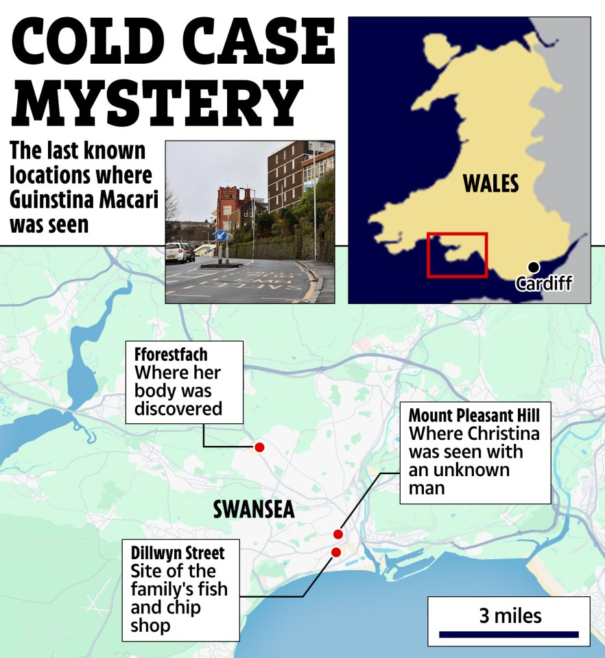 Maps reveal the final locations where Guinstina, known as Christina, was seen