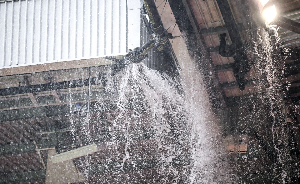 The roof at Old Trafford has struggled with containing heavy rainfall