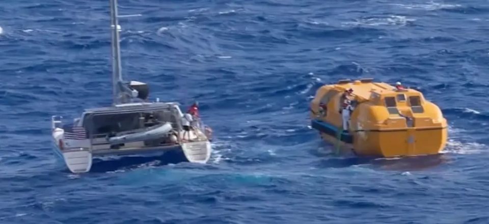 The catamaran was left deserted after taking on too much water in a gasket failure