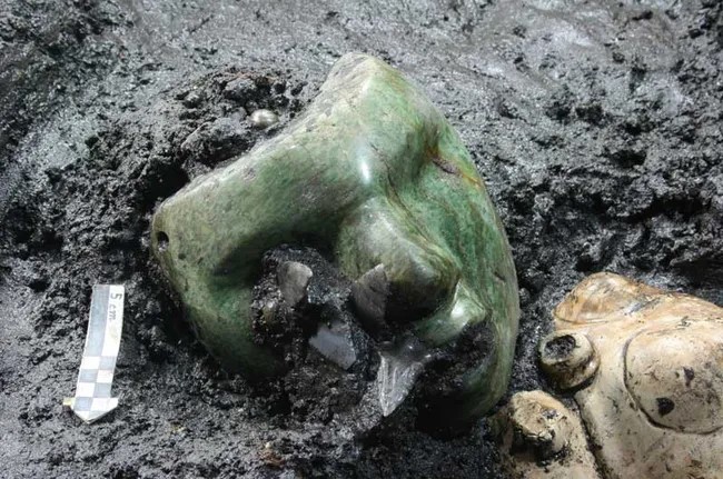 The ancient green stone mask - uncovered in Mexico