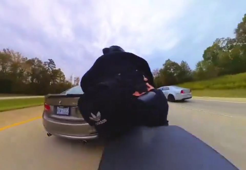 The motorcyclist narrowly avoids a major crash