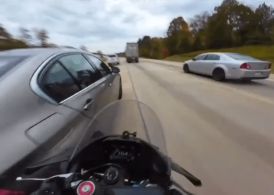 The motorcyclist caught the incident on a body cam, which shows the car indicate and turn in to overtake