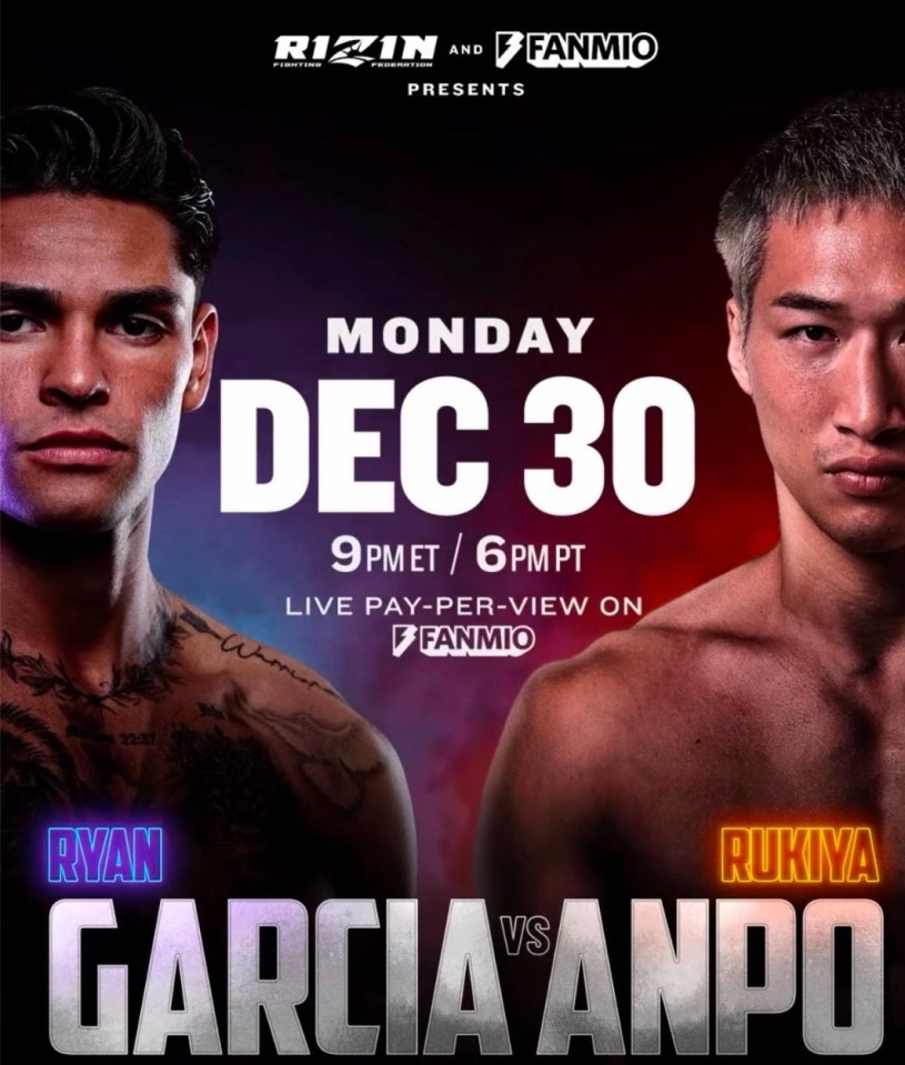 a poster for a boxing match between ryan garcia and rukiya anpo